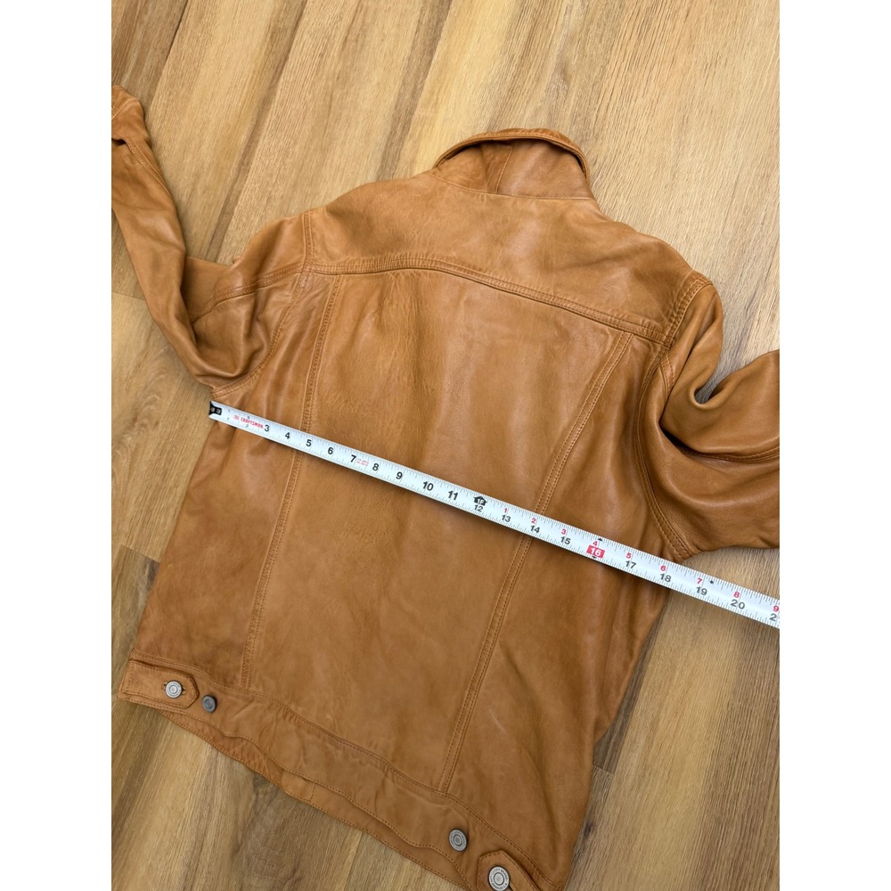 Lucky Brand Tan Brown 100% Lamb Leather Trucker Jacket M $450 retail - Picture 8 of 8